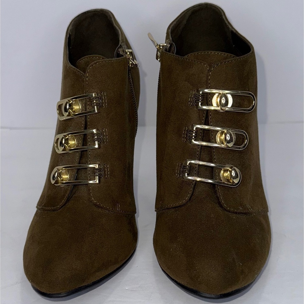 LimeLight Vittoria Brown‎ Stiletto Ankle Booties Zip 8.5 Witchy Officesiren Y2K - Picture 4 of 9